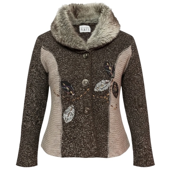 KEREN hart Sweaters - Keren Hart coffee Color cardigan sweater, faux fur collar. Large